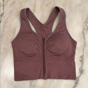 Source Unknown Mauve Zip-Front Sports Bra
